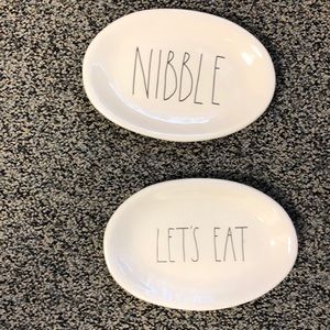 set of 2 Rae Dunn oval plates nibble & lets eat